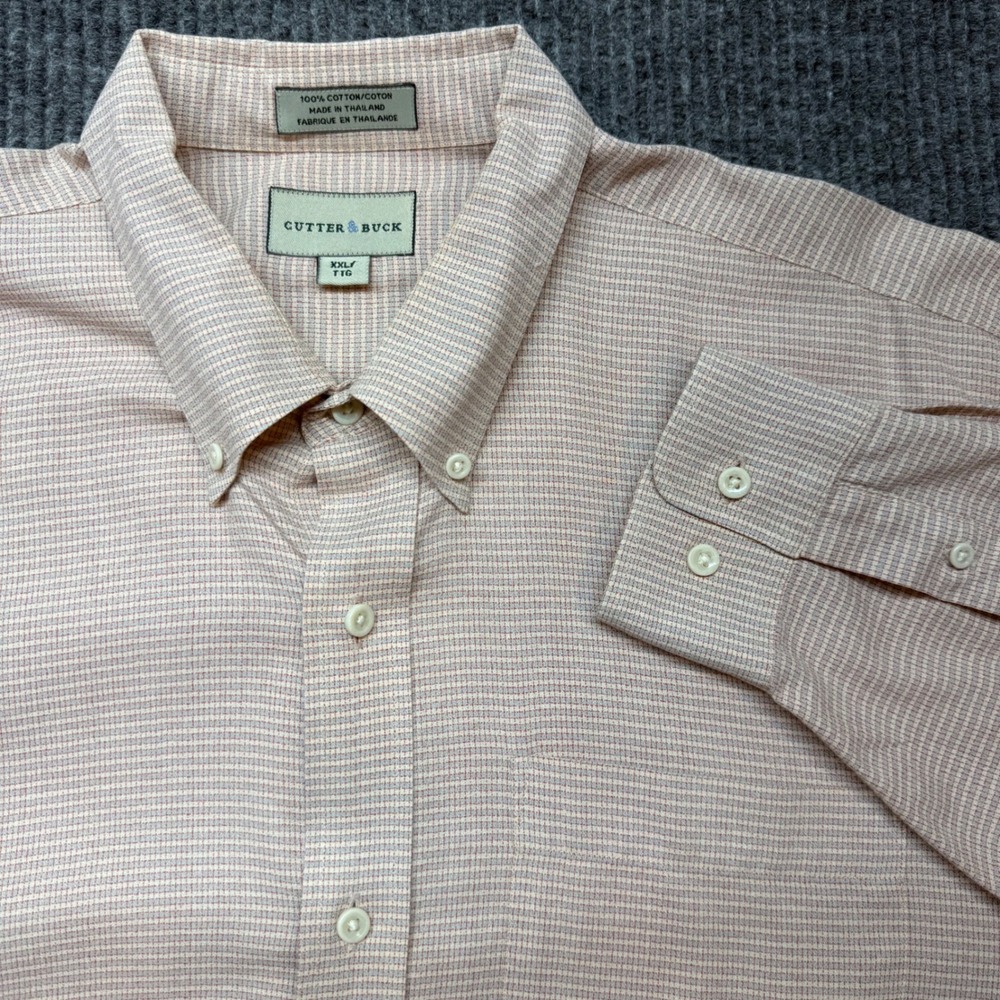 Cutter & Buck Button Down Shirt Mens 2XL Red White Micro Check Cotton
